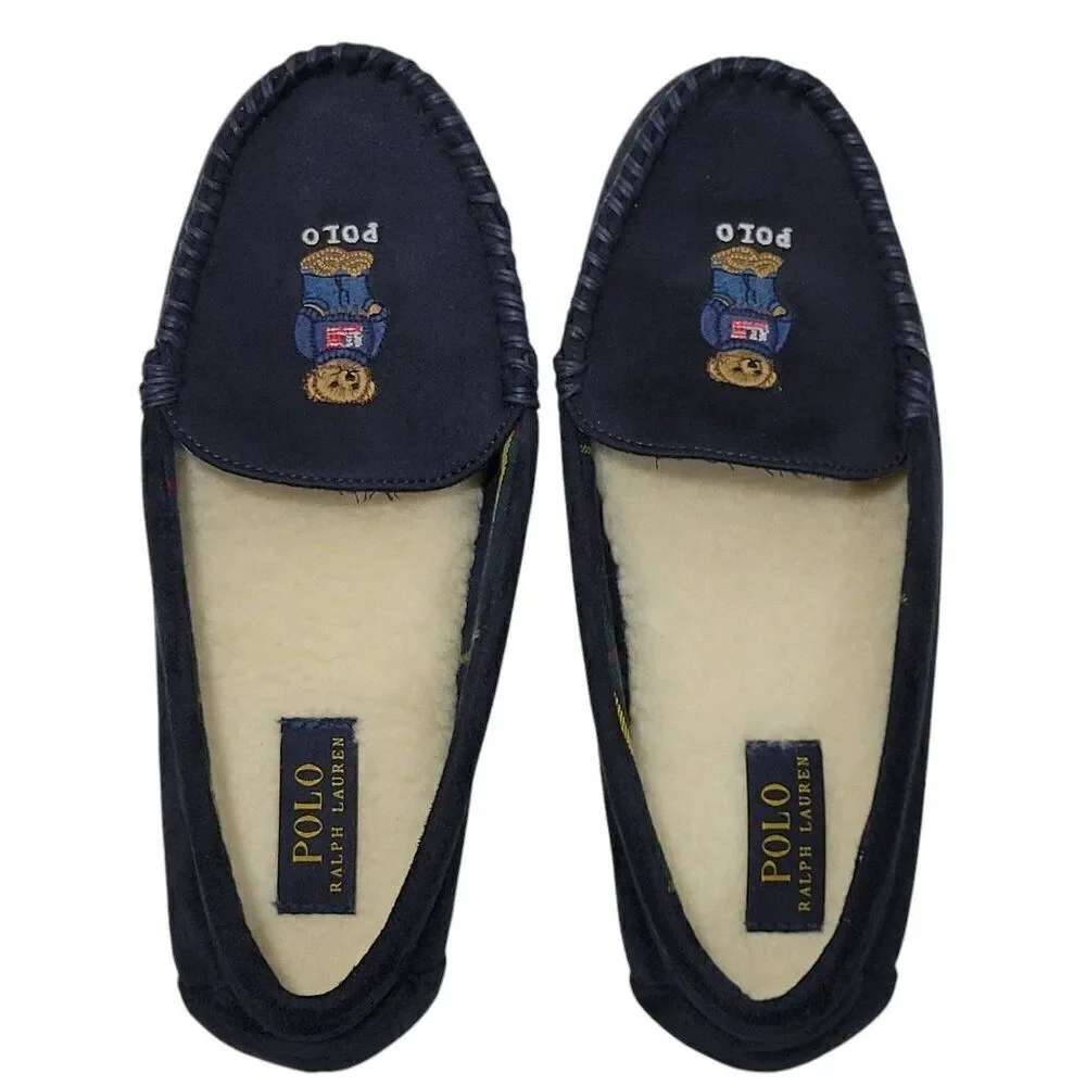 Polo Ralph Lauren Slippers Big Kid‎ Boys Child Size 9 Dezi V Bear Faux Suede Fur